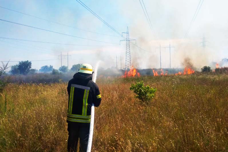 В Никополе на поле возле ЛЭП три часа тушили пожар 