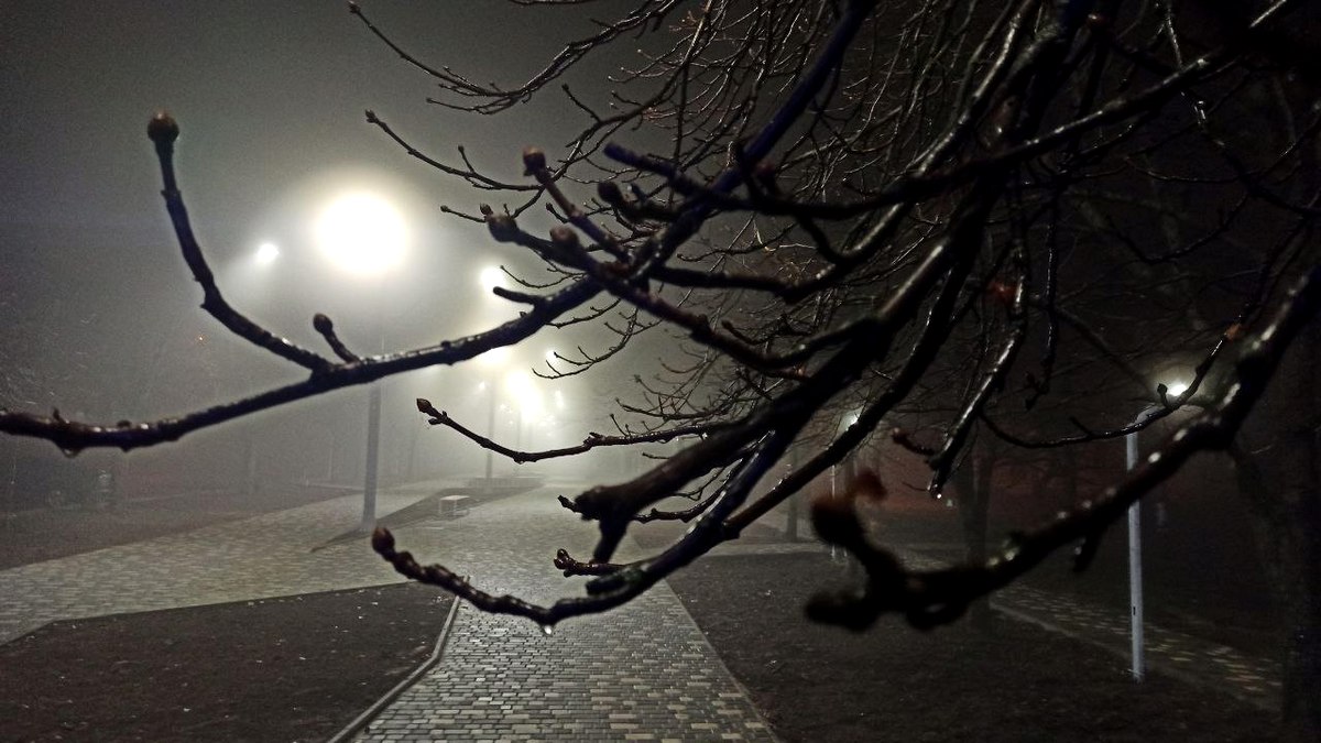 Ночной Никополь окутанный туманом