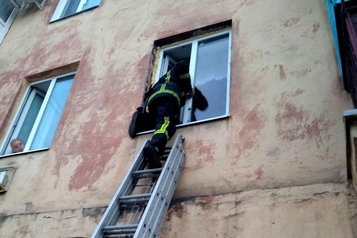 Спасатели с помощью выдвижной лестницы поднялись в окно второго этажа